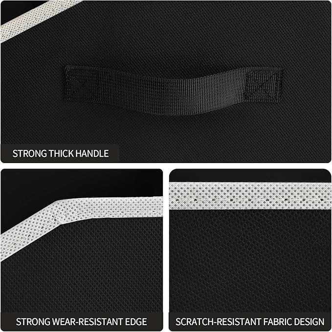 Large Closet Organizers and Storage Bins - 3 Pack Trapezoid Storage Baskets for Shelves, Foldable Fabric Baskets with Handles Ideal for Closet, Basket, Wardrobe and Shelf Storage, Black