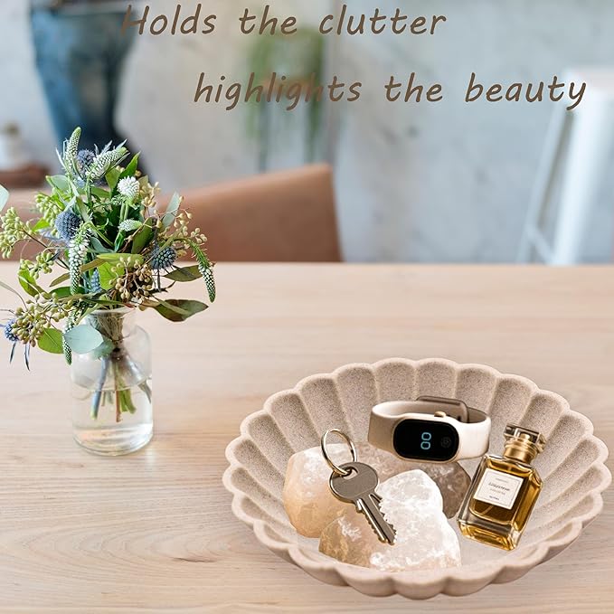 Ocean-Inspired Scallop Decorative Bowl, Fruit Bowl Home Decor, Key Bowls Entryway Decor, Coffee Table Tray, Handmade Non-Slip Decorative Tray with Coastal Charm (Frosted clay)