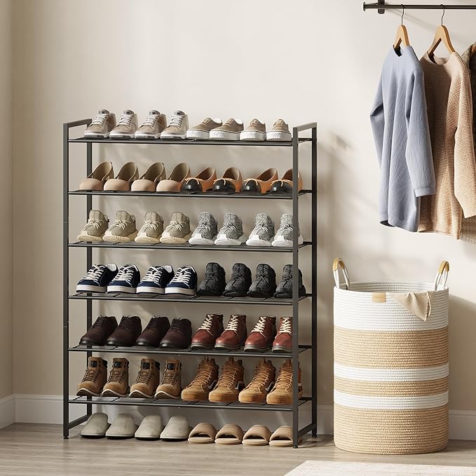 Shoe Rack, Metal Shoe Organizer, 6 Tier Garage Shoe Rack Max Holds 30 Pairs,Shoe Storage Shelf for Closet,Entryway, Black