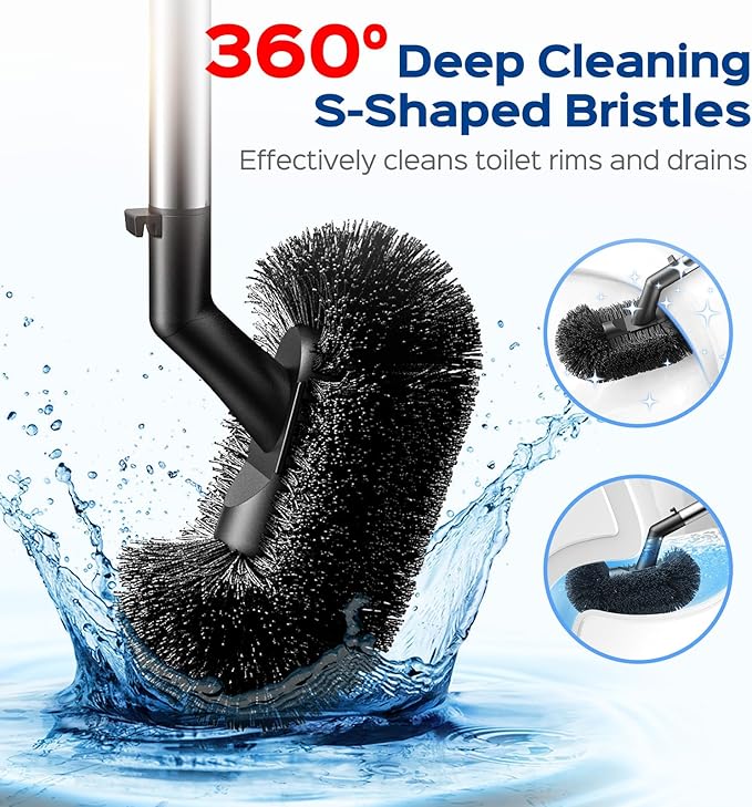 HAMITOR Toilet Plunger and Brush Set: 2 in 1 Stainless Steel Bowl Brush with Holder, Deep-Cleaning Curved Bristles and Heavy Duty Unclogger, Compact Design for Household & Hotel, Silver, 2-Pack