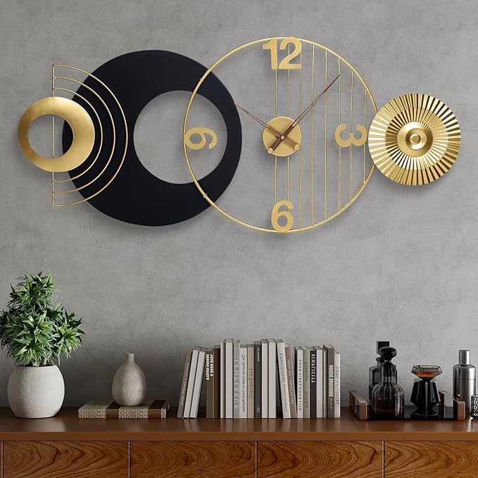 39x19 Inch Modern Abstract Wall Clock Silent Non-Ticking Battery Operated, Decorative Analog Clock, Oversized Art for Living Room, Bedroom, Entryway, Office & Home Decor