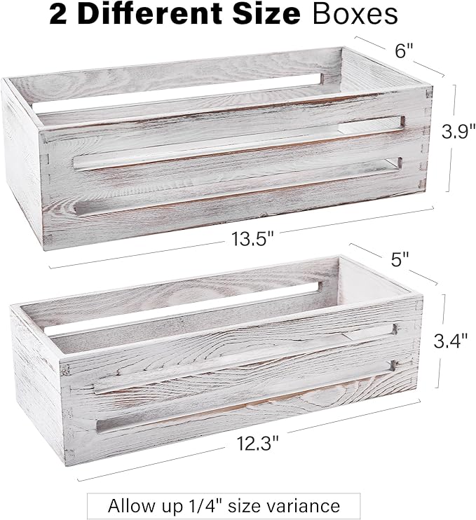LotFancy Bathroom Decor Box, 2 Pack Wooden Toilet Paper Holder, White Toilet Storage Basket for Back of Toilet, Farmhouse Toilet Tank Topper