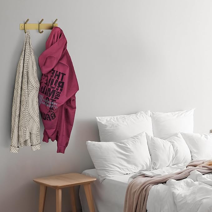 Brushed Gold Small Coat Rack Wall Mount – 9 Inch Stainless Steel Rail with 3 Double Coat Hooks for Entryway, Bathroom, Bedroom, Kitchen – Modern Gold Hook Rack for Coats, Hats, Towels