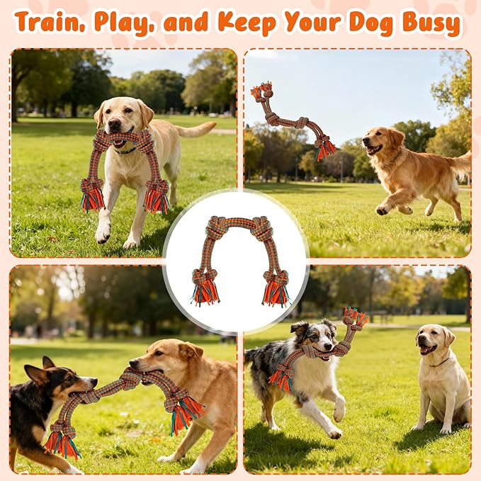 Heavy-Duty Dog Rope Toy — 6-Knot Super-Strength Fiber Tug Rope, Ideal for Powerful Chewers The First Super-Fiber Durable Chew Toy, Specifically Designed for Large and Medium-Sized Dogs (Large)