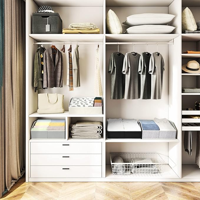 Large Storage Bins Baskets - 6 Pack Closet Storage Cubes, Fabric Baskets for Organizing, Cube Organizer Bins with Handles, Foldable Boxes for Clothes, Towels, Grey