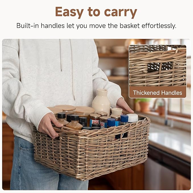 StorageWorks Pantry Baskets, Willow Storage Baskets for Organizing, Shelves, Pantry Organizers and Storage, Brown, 16 ½"L x 13"W x 7 ½"H