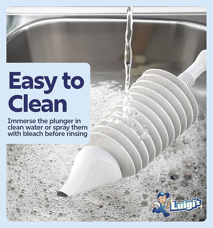 Luigi's Toilet Plunger - Unclogger Plungers for Bathroom - Heavy Duty Clog Remover with Effective Unblocker Bellows Design - Remover Tool to Unblock Toilet Blockage - Grey