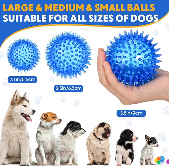 50 Pcs Squeaky Dog Toys Spikey Dog Balls Bulk for Aggressive Chewers Squeaker Ball Dog Toy Pet Spiky Fetch Toys TPR Puppy Chew Toys for Clean Teeth and Training, 2.1 Inch, 2.5 Inch, 3.5 Inch
