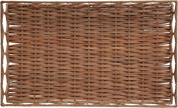 happimess TRY1001B Honeycomb 19.75" Rustic Bohemian Hand-Woven Rattan Tray for Storage,Decoration, Display, Coffee Table or Serving Food, Light Brown