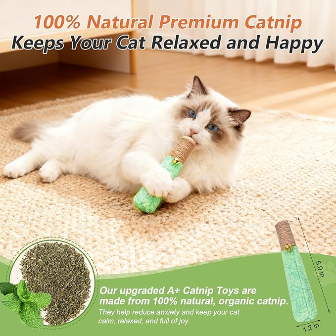 3 Pack Catnip Toys for Cats, Funny Cat Toys with Dental Rope & Fun Bell,100% Pure Organic Catnip Toys,Cat Chew Toy Bite-Resistant Kitten Teething Chew Toys,Anxiety Relief Cat Toys for Indoor Cats