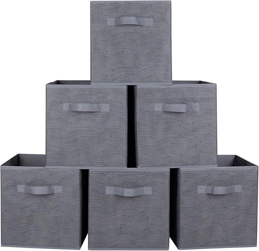 ShellKingdom Foldable Fabric Storage Cubes and Cloth Organizer Drawer for Closet and Toys, 6 Pack (Dark Gray with Black Stripe)