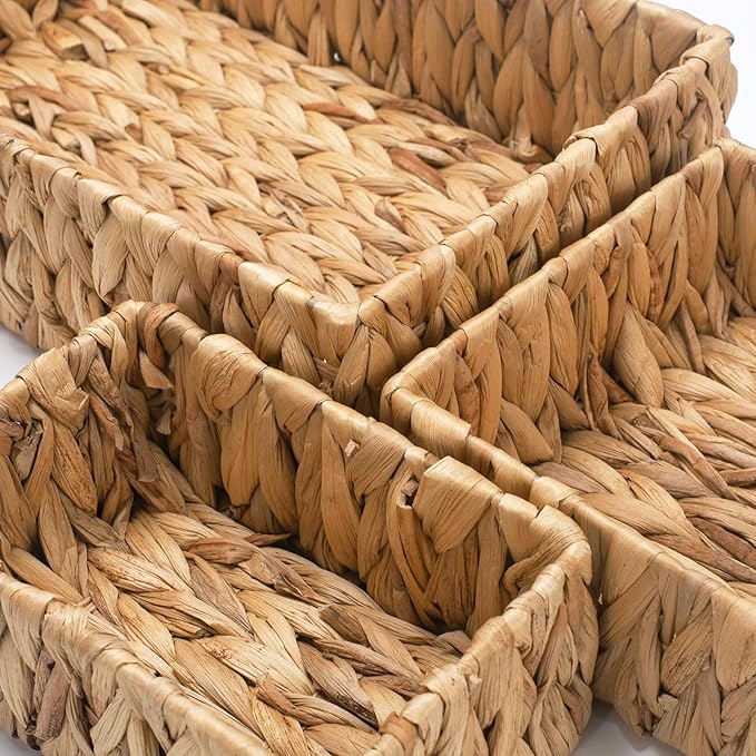 3 Pack Wicker Storage Basket, Natural Woven Water Hyacinth Storage Basket for Shelf Organizing