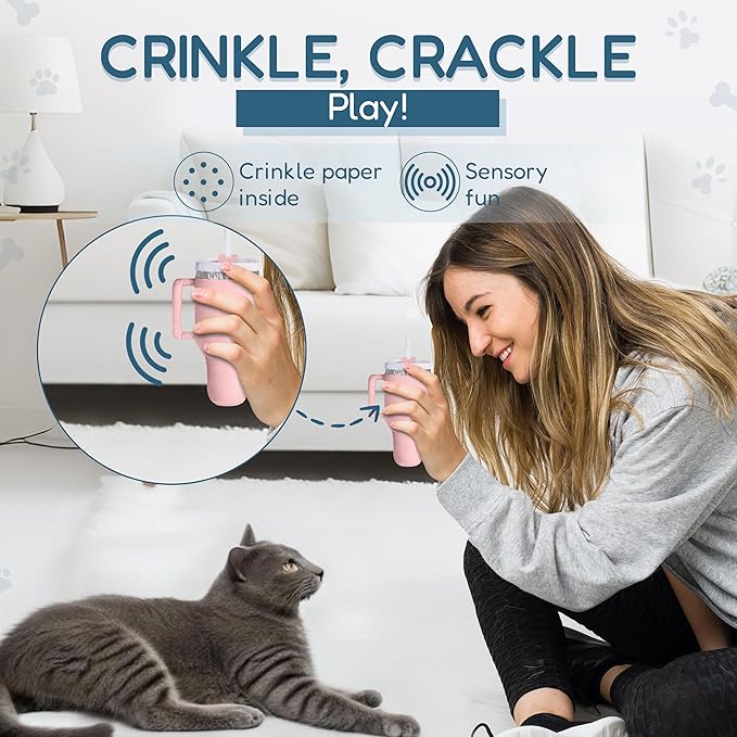 Kitty Cup Catnip Toy - Christmas & Birthday Cat Gift Toy with Catnip & Crinkle, Funny Stocking Stuffer for Girl Indoor Kitten (Pink Peach Dust)