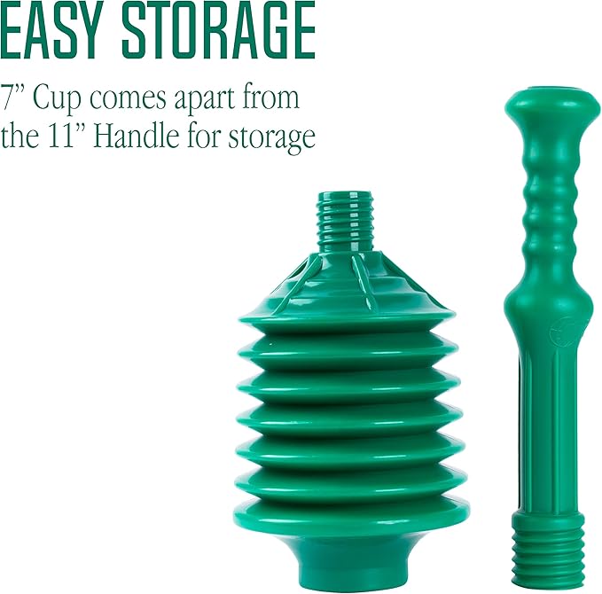 JS Jackson Supplies Professional Bellows Accordion Toilet Plunger, High Pressure Thrust Removes Heavy Duty Clogs from Clogged Bathroom Toilets, All Purpose Power Plungers for Bathrooms, Green