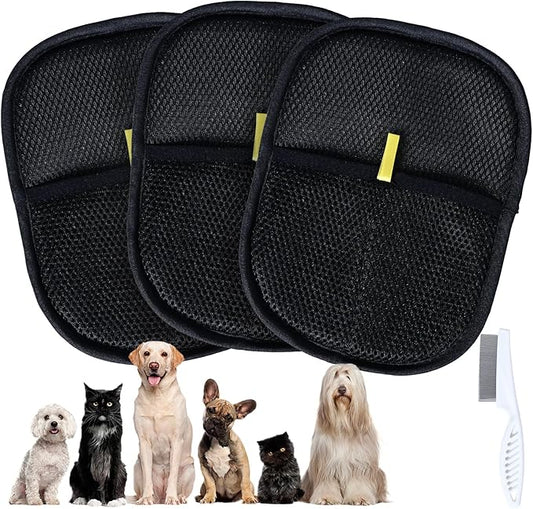 Pet Hair Removal Gloves, Electrostatic Pet Hair Grooming Gloves for Cat & Dog, Reusable for Couch, Clothing,Furniture, Carpet,Bed,Curtain - 2 PCS