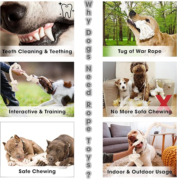 Barida Natural White Cotton Tough Dog Rope Toy for Medium & Large Dogs. Non Toxic and Premium Rope Toys for Dogs.