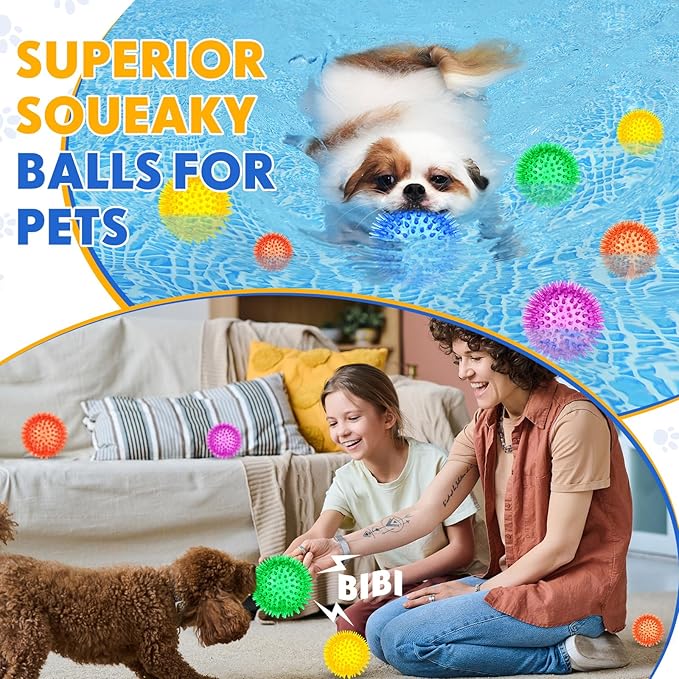 50 Pcs Squeaky Dog Toys Spikey Dog Balls Bulk for Aggressive Chewers Squeaker Ball Dog Toy Pet Spiky Fetch Toys TPR Puppy Chew Toys for Clean Teeth and Training, 2.1 Inch, 2.5 Inch, 3.5 Inch