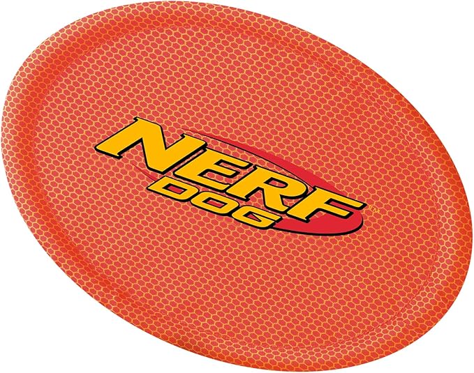 Nerf Dog Nylon Flyer Dog Toy, Flying Disc, Lightweight, Durable and Water Resistant, Great for Beach and Pool, 9 inch Diameter, for Medium/Large Breeds, Two Pack, Orange and Red (8959)