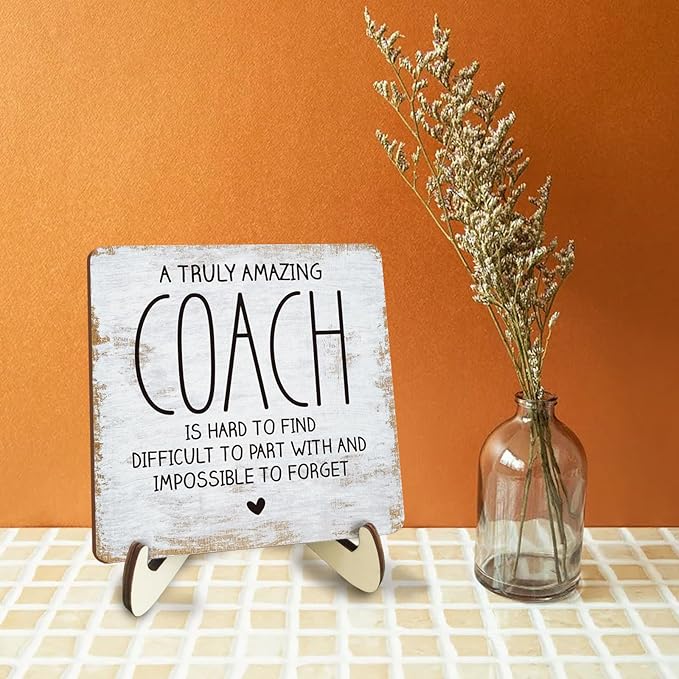 Decorative Desk Decor Motivational Coach Gift Positive Thank You Gifts Appreciation Plaque with Wooden Stand Inspirational Wood Sign for Coach Teacher Coworker Home Office Table Shelf