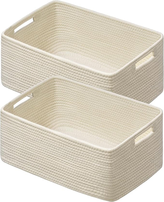 UBBCARE 2 Pack Large Woven Storage Baskets for Organizing, Clothes/Towel/Sweater Organizer for Closet, Storage Baskets Bins for Shelves, Blanket Basket, 17''Lx13''Wx7.5''H, Beige
