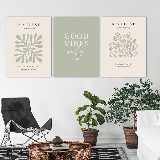 arfitest Matisse Green Canvas Wall Art Room Aesthetics Wall Decoration Minimalist Plant Sage Art Print 3 Posters for Living Room Bedroom or Office Decoration 12x16 Inches
