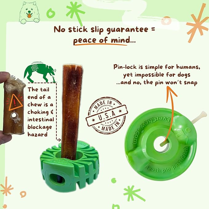 EverChew | Made in USA Bully Stick Holders & Premium All-Natural Bully Stick Starter Packs (SafetyChew & 1 Regular 6" Stick | <16 lbs)