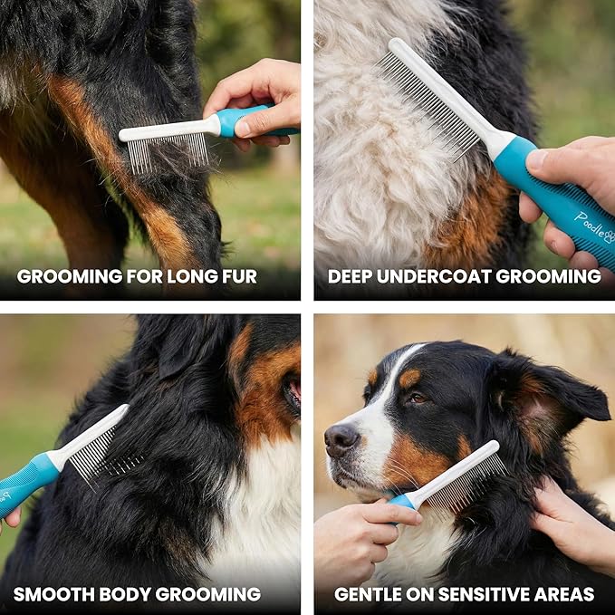 Poodle Grooming Comb - Metal Dematting Comb with Long & Short Stainless Steel Teeth for Removing Matted Hair & Knots, Safe and Gentle for Dogs & Cats