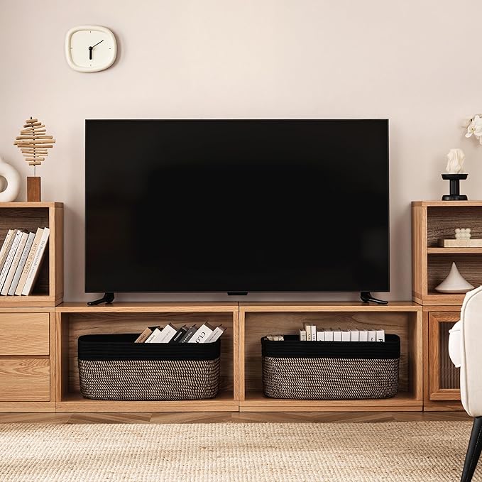 UBBCARE 2 Pack Large Woven Storage Baskets for Organizing, Clothes/Towel/Sweater Organizer for Closet, Storage Baskets Bins for Shelves, Blanket Basket, 17''Lx13''Wx7.5''H, Black/Brown