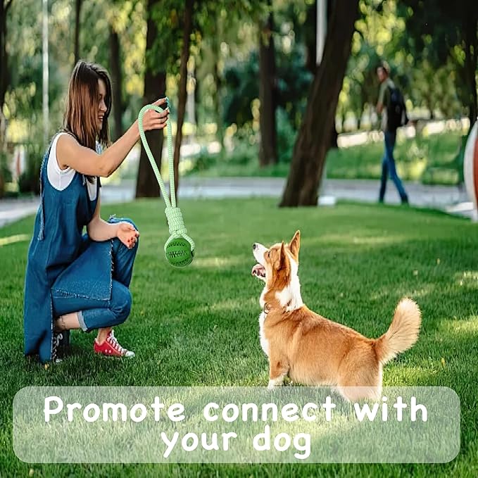 Dog Rope Toy for Small and Medium Dogs, Interactive Rope Toy for Dogs, Tug of War, Teeth Cleaning, Training, Fetch Outdoor Puppy Chew Toys with Rubber Ball (Green)