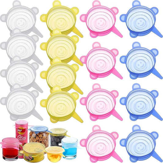Patelai 16 Pack Same Size Silicone Stretch Lids Thicker Reusable Sturdy Silicone Container Cover, Expandable Food Storage Covers Dishwasher and Freezer Safe 2.6-3.3 Inch(Multicolor)