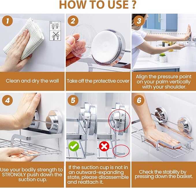 LEVERLOC 2 Pack Shower Caddy Suction Cup, Shower Shelves for Inside, Rustproof Metal Bathroom Storage NO-Drilling Bath Organizer with Large Capacity,Heavy Duty Storage Basket,Home Decor,Silver