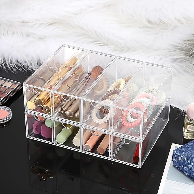 Hipiwe Acrylic Sunglasses Organizer, 2 Pack Glasses Case Multiple Pairs Eyeglass Storage Organizer Sunglass Display Case with 4 Drawer Acrylic Storage Drawers for Jewelry Watch