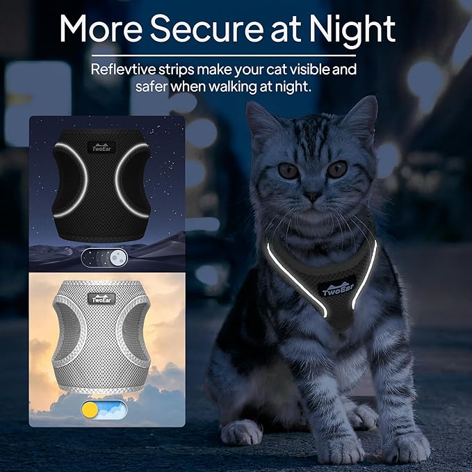 TwoEar Dog Vest Harness Reflective, No-Pull Pet Harness Easy Control with Breathable Mesh, Soft Puppy Step-in Harness No-Choke for Outdoor Walking, Training for Small Dogs, Cats(XS, Grey)