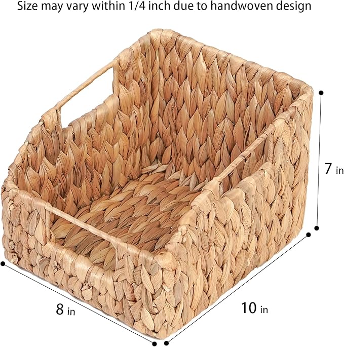 Water Hyacinth Pantry Baskets with Built-in Handles - Natural, Handwoven Wicker Storage Baskets for Storage Shelves Organizing(2 Pack)