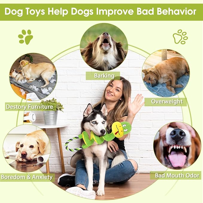 Chew-Resistant Dog Rope Toy with Squeaker & Crinkle Paper | Interactive Puppy Toys for Anxiety Relief & Dental Care | Tough Chew Toys for Small, Medium, and Large Dogs