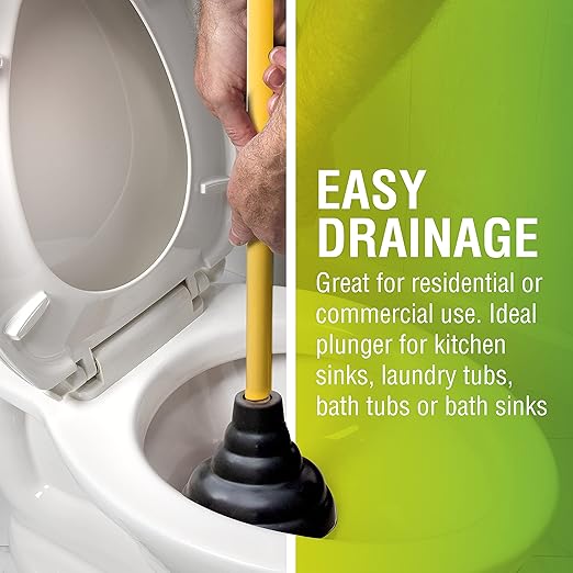 LDR 512 3410A Heavy Duty Drain Handle Double Thrust Rubber Force Cup Removes Clogs for Bathrooms, Kitchens, Baths, Showers, Powerful Commercial and Residential, 26.40"X5.35", Wood Flange Plunger