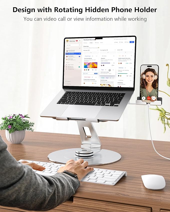 NTMY Adjustable 360 Rotating Laptop Stand with Phone Holder, Foldable for Desk, Ergonomic Fits MacBook, All Notebooks up to 17.3 inches