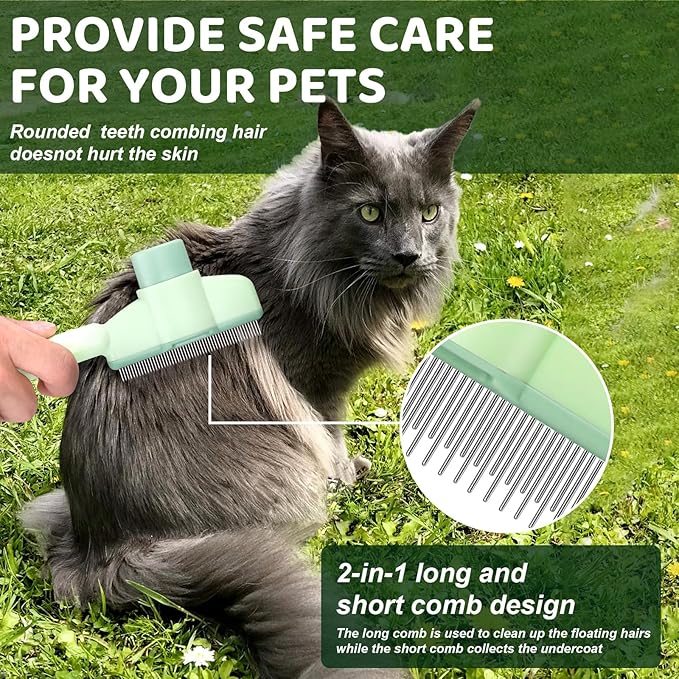 XANGNIER Pet Hair Removal Comb One-Click Self-Cleaning Grooming Brush, De-Shedding Comb for Short & Long Hair, Pet Grooming Supplies for Cats & Dogs