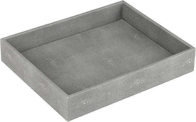 HofferRuffer Decorative Desktop Organizer Tray, Bathroom Vanity Tray, Storage Jewelry Perfume Dresser Tray, Catchall Tray for Change Coin Key, 10.2 x 8.4 x 1.8 inches (Dark Grey Faux Leather Shagreen)