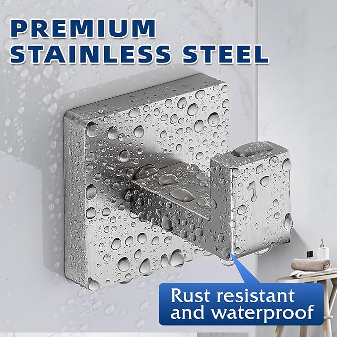 Towel Hooks for Bathrooms, Heavy Duty Wall Mounted Stainless Steel Modern Hook, 2 Pack – Ideal for Hanging Towels, Robes, Coats, in Kitchen, Bedroom, Bathroom, or Hotel (2, Brushed Nickel)