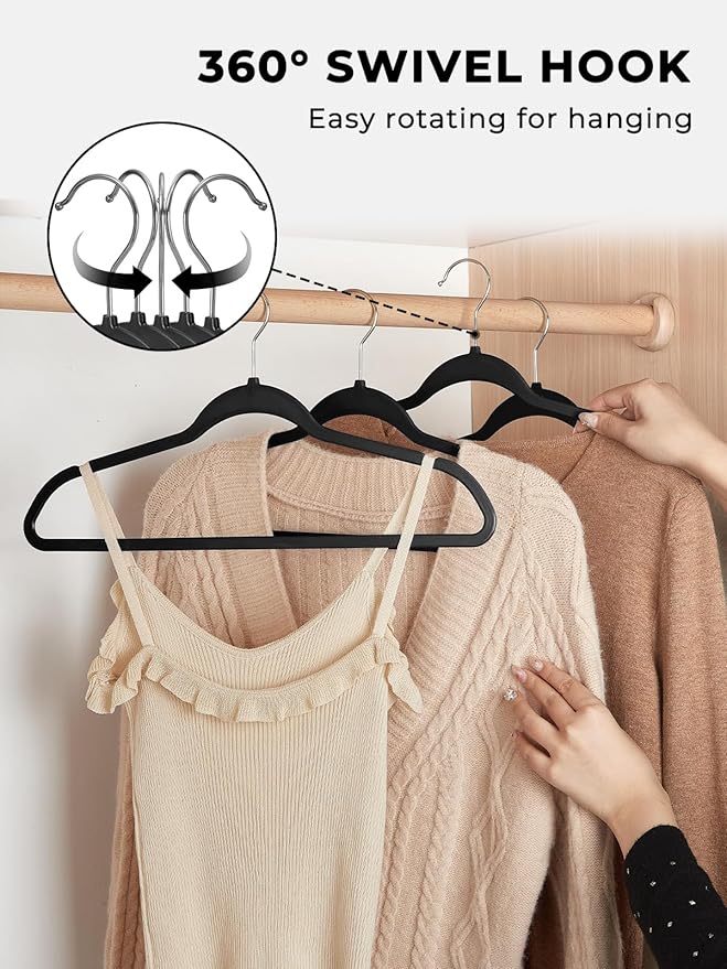 SMARTOR Plastic Hangers 50 Pack, Heavy Duty Plastic Hangers for Clothes - Non-Velvet Slim Hangers with 360° Swivel Hook & Clothes Thin Hanger - Durable Coat Hangars, Space Saving Hanger - Black