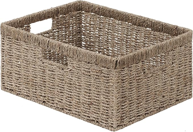 StorageWorks Extra Large Wicker Baskets for Organizing, Seagrass Storage Basket with Built-in Handles, 1 Pack