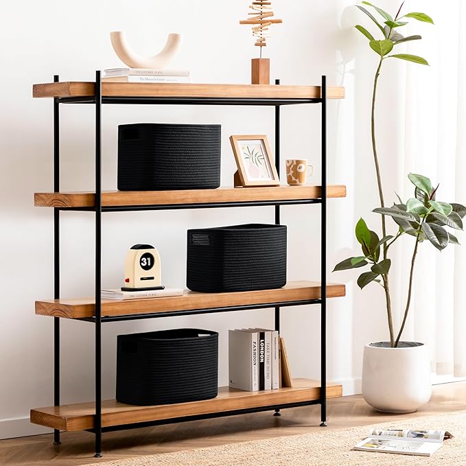 UBBCARE 4 Pack Shelf Baskets, Larger Woven Storage Baskets for Organizing(14.5''L x 9.84''W x 9''H), Basket Organizer for Dog Toys, Books, Clothes, Large Gift Basket, Black