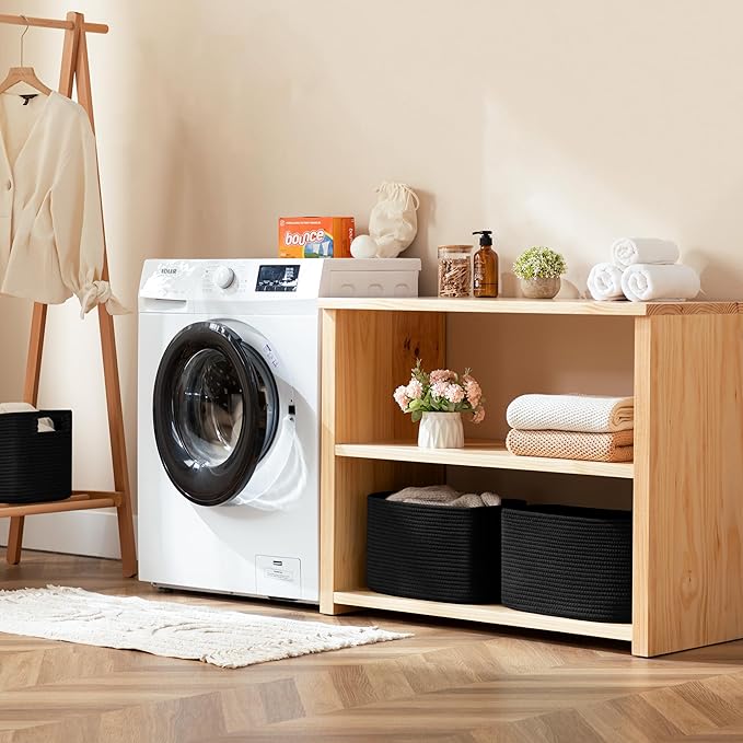 UBBCARE 4 Pack Shelf Baskets, Larger Woven Storage Baskets for Organizing(14.5''L x 9.84''W x 9''H), Basket Organizer for Dog Toys, Books, Clothes, Large Gift Basket, Black