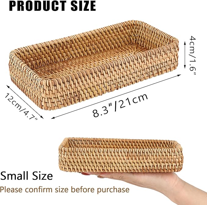 Hipiwe Key Basket for Entryway Table Natural Rattan Serving Tray Small Wicker Trays for Decor Fruit Bowl Decorative Baskets for Kitchen,Coffee Table