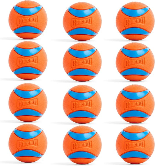 Chuckit! Ultra Ball Dog Toy - Medium Bouncy Fetch Balls for Dogs 20-60 lbs - Made from Durable Rubber - Floating Water Pet Toys - Size Medium - 2.5-inch Diameter - Pack of 12