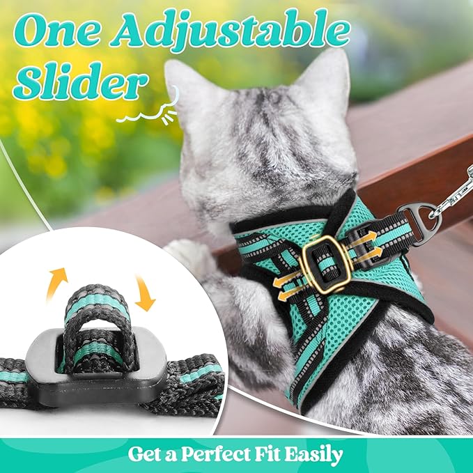rabbitgoo Cat Harness and Leash Set for Walking Escape Proof, Adjustable Soft Kittens Vest with Reflective Strip for Cats, Comfortable Outdoor Vest, Green, XL