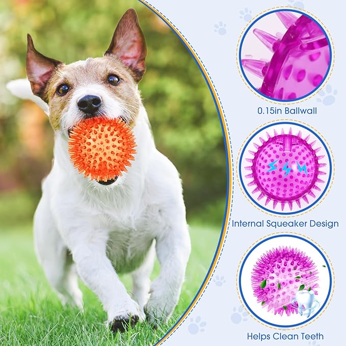 50 Pcs Squeaky Dog Toys Spikey Dog Balls Bulk for Aggressive Chewers Squeaker Ball Dog Toy Pet Spiky Fetch Toys TPR Puppy Chew Toys for Clean Teeth and Training, 2.1 Inch, 2.5 Inch, 3.5 Inch