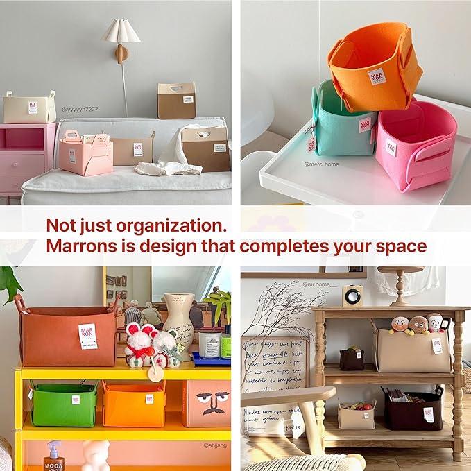 Collapsible Felt Storage Bin Medium 11"x7.1"x7.1" – Foldable Basket with Handles for Closet, Toy Storage, Laundry Room Organization, Decorative Storage Bins for Shelves, Cube Storage