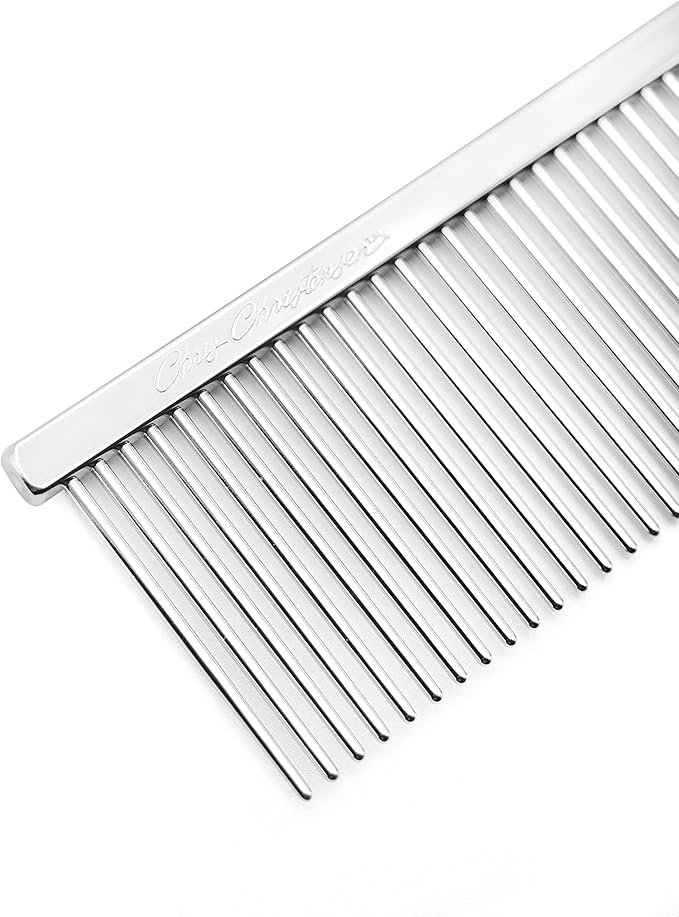 Chris Christensen 005 7.5 inch Fine/Coarse Long Tooth Greyhound-Style Butter Comb, Groom Like a Professional, Rounded Corners Prevent Friction and Breakage, Solid Brass Spin with Steel Teeth, Chrome